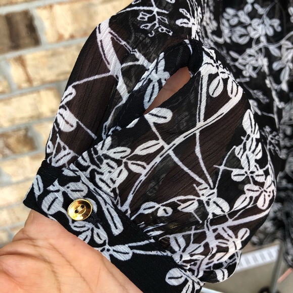 Loft Vine Drop Waist Split Neckline Button Front Black Gray Lined Shirtdress M - Picture 5 of 16